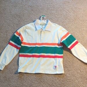 Vintage-Inspired 7-11 Long Sleeve Rugby Shirt with Green & Red Stripes